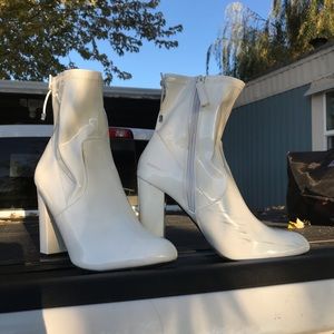 White Vinyl Sock-Type Boots